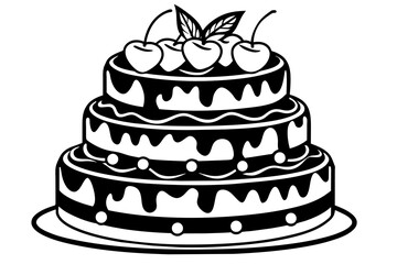 black-forest-design-of-a-3-tier-cake--decorated-with vector illustration