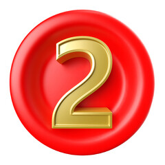 2 number gold on shape round red 3d render