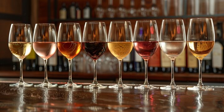 In the restaurant, a row of varied wine glasses sets the party mood.