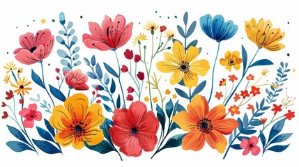 Colorful watercolor flowers painted on a plain white surface, showing delicate petals and vibrant colors