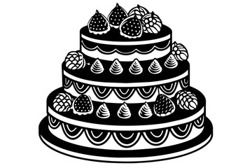 dark-chocolate-raspberry-design-of-a-4-tier-cake vector illustration 
