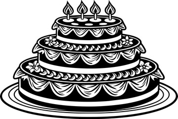  four-set-birthday-cake  vector illustration 