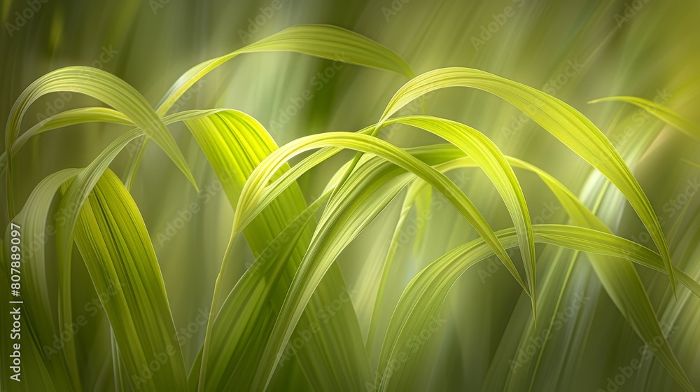 Poster Detailed view of green grass in focus with a softly blurred background in a natural setting
