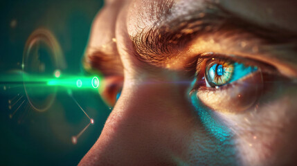 photograph of man whom his eye is being scanned