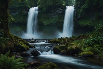 Obraz premium Enchanted Cascades: Forest Waterfall Wonder