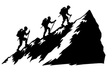  three-people-climbed-the-mountain--silhouette-white background  vector illustration