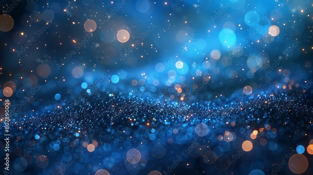 Poster Blue sparkling bokeh lights creating a mesmerizing and festive atmosphere