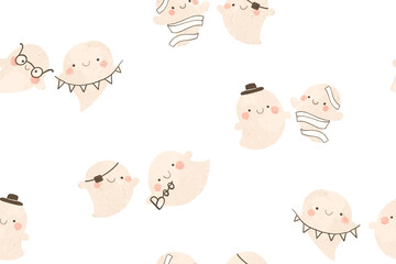 Seamless pattern with cartoon ghosts. Halloween background. cartoon design
