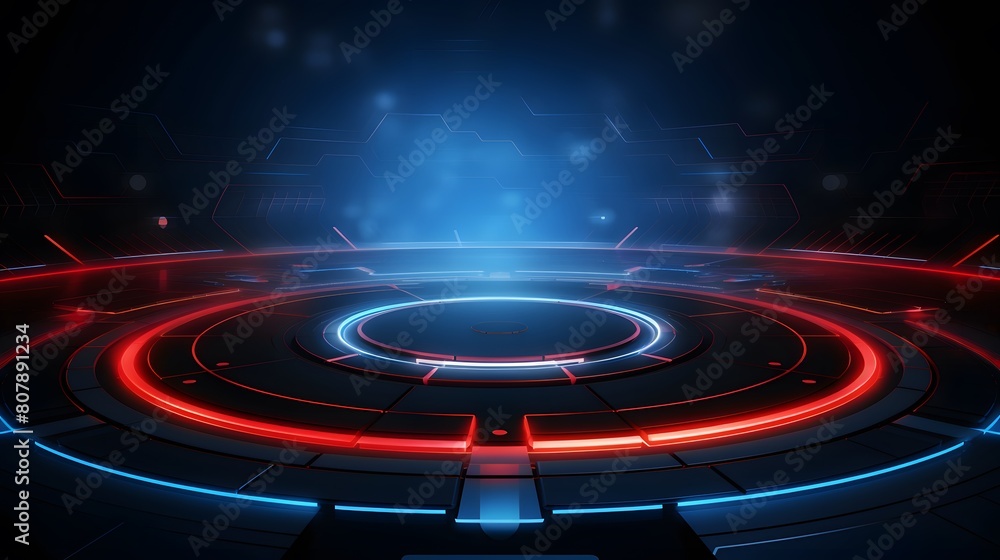 Poster red and blue abstract technology background circles digital hi-tech technology design background. co