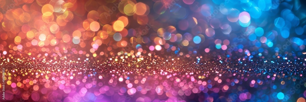 Poster Vibrant and multicolored bokeh lights shining and flickering against a dark background, creating a captivating and dynamic visual display