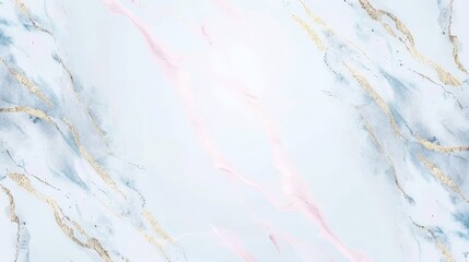 White marble surface with streaks of pink and gold paint creating a vibrant and elegant design
