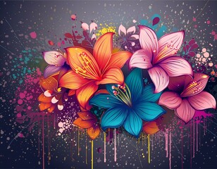 Obraz premium Edgy Floral Graffiti - bold and urban floral print with a graffiti-style edge