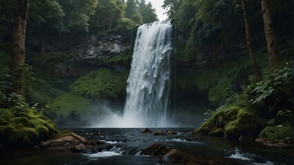 Fototapeta premium Enchanted Cascades: Forest Waterfall Wonder