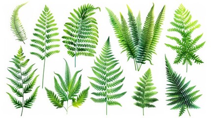 botanical illustration of ferns on a isolated background