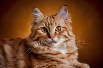 Obraz premium Portrait of a Ginger Cat with Stunning Amber Eyes on a Smooth Background