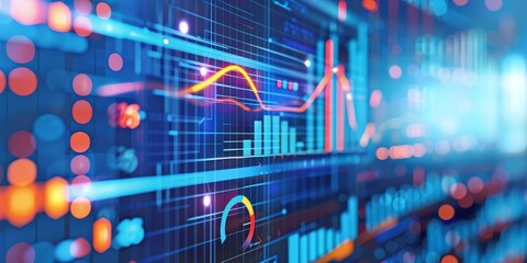 Fototapeta premium Data Analytics and Visualization with Graphs and Charts, Financial Technology Concept