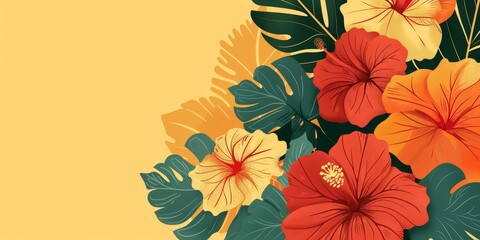 Vibrant Tropical Flower Illustration, Colorful Botanical Art Design