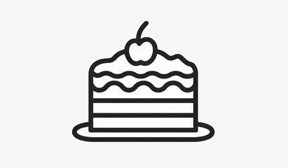 Slice of birthday cake with cherry on top line icon
