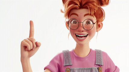 Cartoon girl with glasses pointing to the side