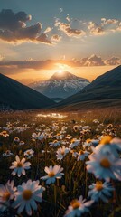 Spring, Mount beautiful, sunrise. Generative AI.