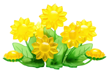 PNG Simple sunflowers and a green bush daffodil plant white background.