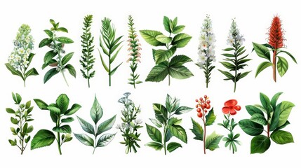 botanical illustration of poisonous plants featuring a red flower and green leaves - Powered by Adobe