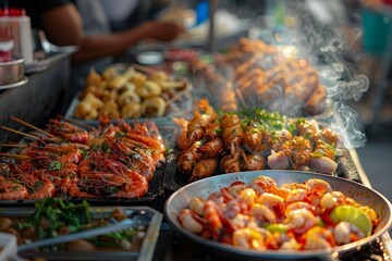 street food shop on the street on bokeh style background