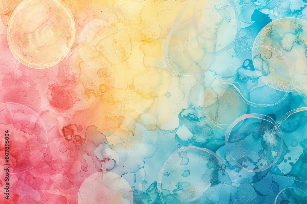 Poster colorful bubbles in watercolor style float on a vibrant background, creating a whimsical and playful