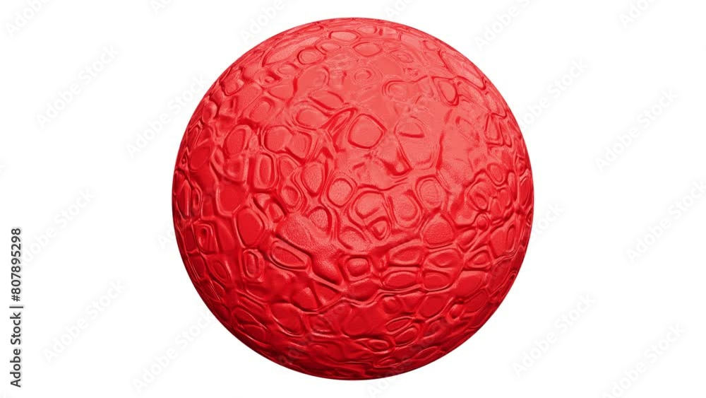 Poster realistic looping 3d animation of the spinning red crocodile leather or reptile skin sphere rendered