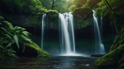 Obraz premium Emerald Cascades: Serene Forest Waterfall
