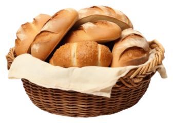 PNG A basket of bread food bun white background.