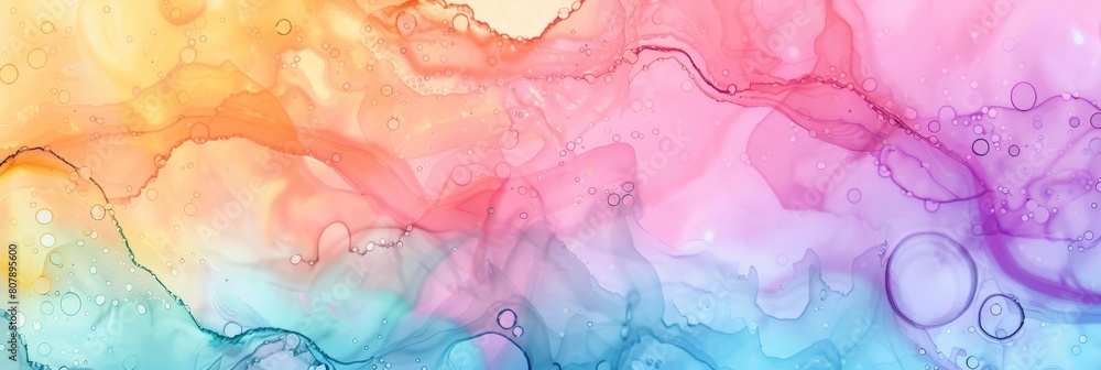 Poster Detailed close up of vibrant watercolor strokes creating a colorful and abstract composition