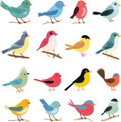 Fototapeta premium Cartoon Bird Collection Vector Illustration Set