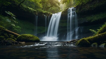 Obraz premium Emerald Cascades: Serene Forest Waterfall