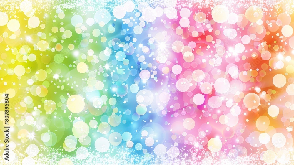 Fototapete Colorful rainbow bokeh background with soft, out-of-focus lights creating a vibrant and dynamic visual effect