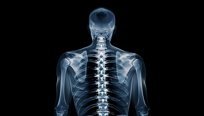 Radiographic X-ray of the human cervical spine and skull Concept of neurological and spinal health, diagnostic imaging and medical education.