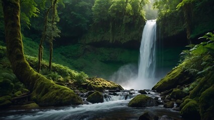 Fototapeta premium Emerald Cascades: Serene Forest Waterfall