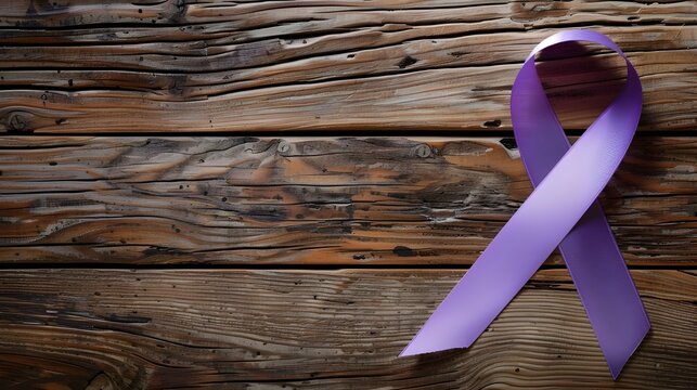 Purple Ribbon On The Side Of Plain Background 