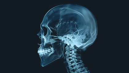 X-ray of human skull on black background showcasing the intricate bone structure Concept of radiological imaging medical diagnostics and forensic analysis