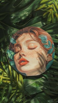 Picture of a woman with freckles on her face.  Vertical background 