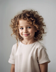 Naklejka premium happy portrait of a little girl with curly hair, isolated white background 