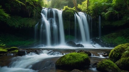 Fototapeta premium Emerald Cascades: Serene Forest Waterfall