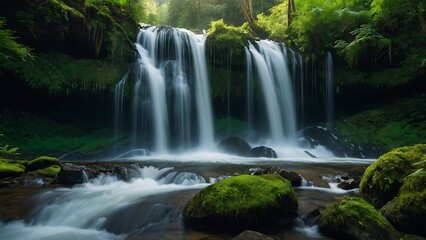 Emerald Cascades: Serene Forest Waterfall
