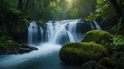 Emerald Cascades: Serene Forest Waterfall