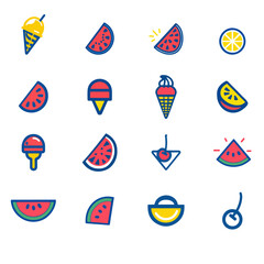 Watermelon and ice cream icons or logo, isolated sign symbol vector illustration