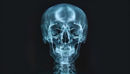 X-ray of human skull on black background showcasing the intricate bone structure Concept of radiological imaging medical diagnostics and forensic analysis