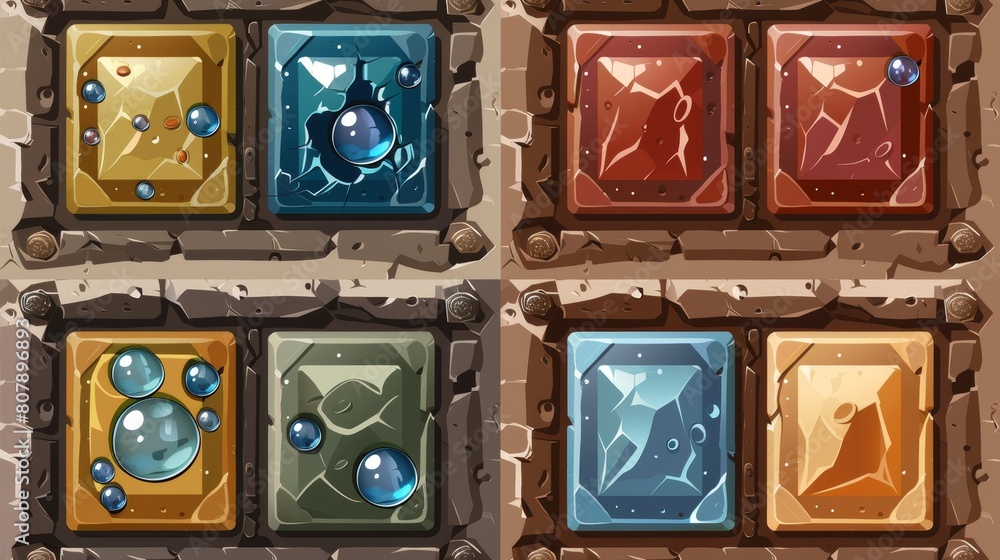 Poster game menu menu buttons. modern cartoon animation of active, hover, and normal glossy buttons with ol