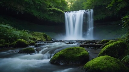 Obraz premium Emerald Cascades: Serene Forest Waterfall