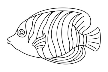 Tropical Fish. Simple Hand Drawn. Isolated on white background. line art drawing Art therapy Coloring page for kids and adults. Black and white Vector illustration