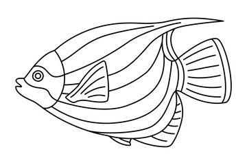 Tropical Fish. Simple Hand Drawn. Isolated on white background. line art drawing Art therapy Coloring page for kids and adults. Black and white Vector illustration